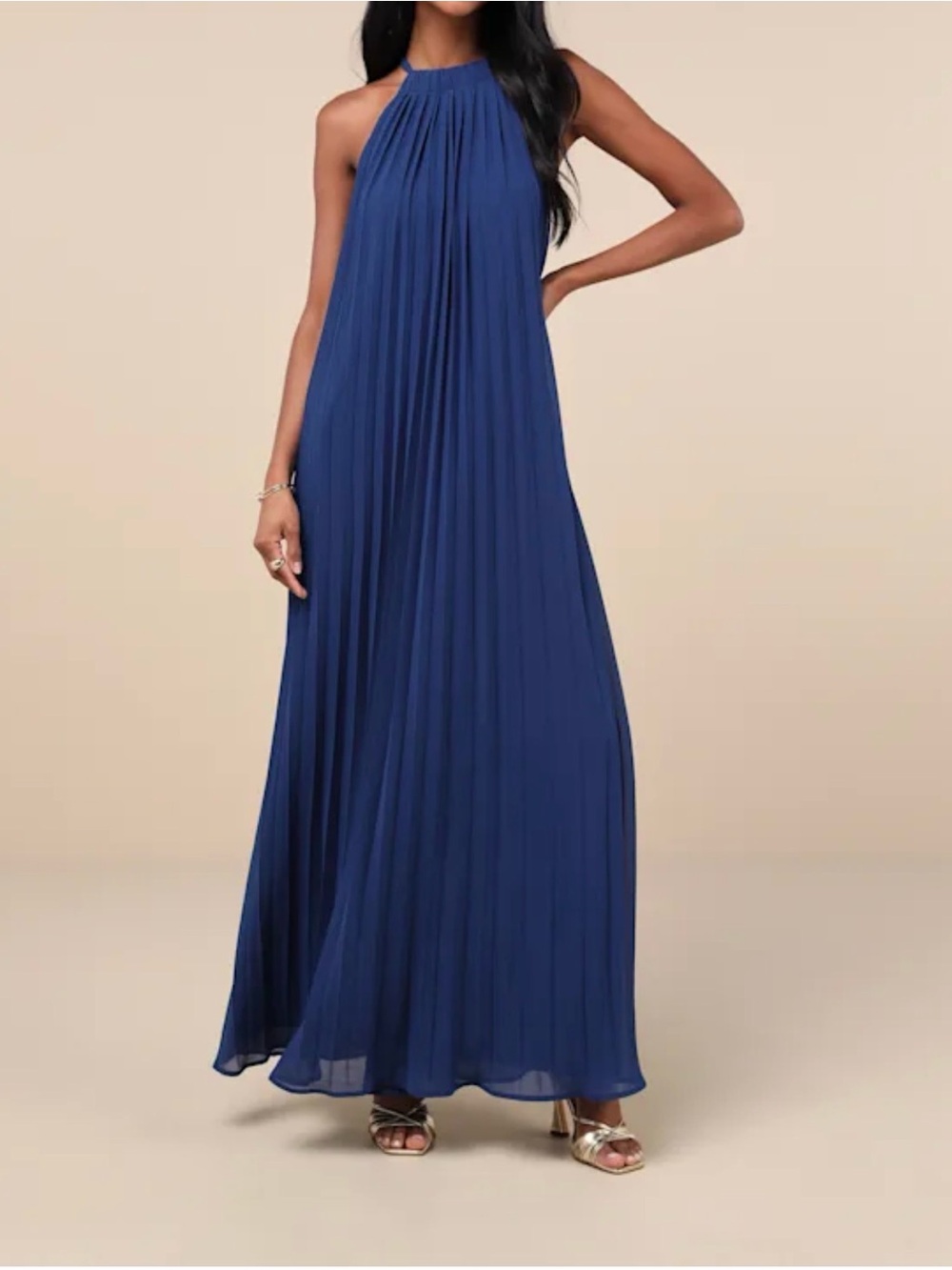 Lulus Exceptionally Elegant Blue Pleated Chiffon Dress-M